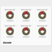 Kerstkrans Rode Strik | Moderne Kaarslabels Vierkante Sticker (Vel)