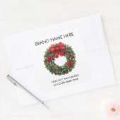 Kerstkrans Rode Strik | Moderne Kaarslabels Vierkante Sticker (Envelop)