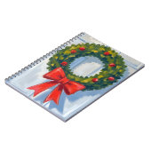 Kerstkrans Rode Strik Witte Waterverf Notitieboek (Linkerzijde)