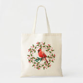 Kerstkrans & rode vogel tote bag (Voorkant)