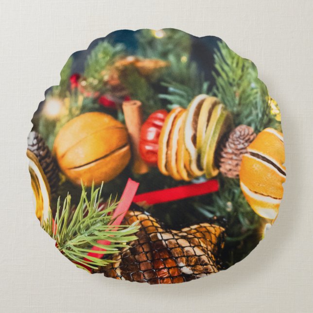 Kerstkrans Rond Kussen (Voorkant)