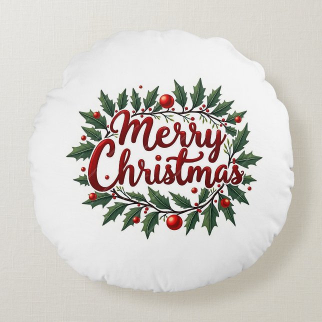 Kerstkrans Ronde Kussen (Voorkant)