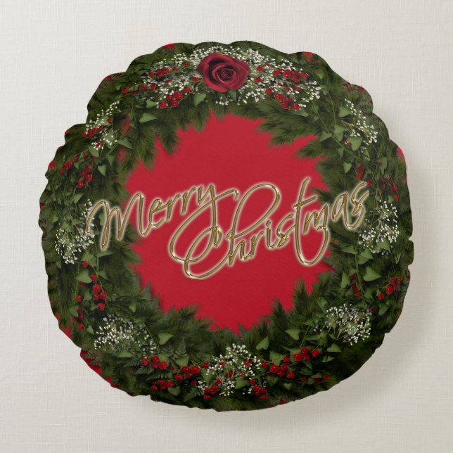 Kerstkrans Ronde Kussen (Voorkant)