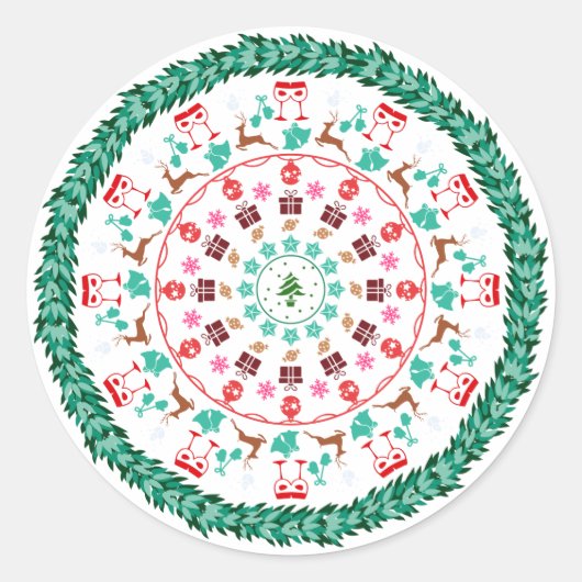 Kerstkrans Ronde Sticker (Voorkant)