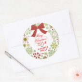 Kerstkrans Rood Groen & Wit Trouwen Kerstmis Ronde Sticker (Envelop)