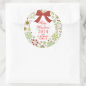 Kerstkrans Rood Groen & Wit Trouwen Kerstmis Ronde Sticker (Tas)