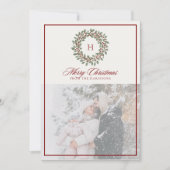 Kerstkrans, rood lijst, monogram Foto Feestdagenkaart (Voorkant)