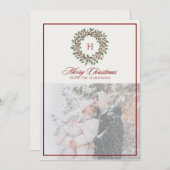 Kerstkrans, rood lijst, monogram Foto Feestdagenkaart (Voorkant / Achterkant)