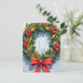 Kerstkrans Rood Lint Feestdagenkaart (Staand voorkant)