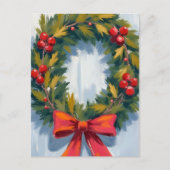 Kerstkrans Rood Lint Feestdagenkaart (Voorkant)