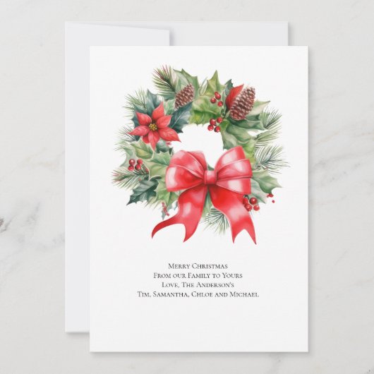 Kerstkrans Rood lint Hulst Vakantiekaart Feestdagenkaart (Voorkant)