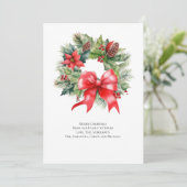 Kerstkrans Rood lint Hulst Vakantiekaart Feestdagenkaart (Staand voorkant)
