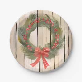 Kerstkrans Rood lint | Pretty Pine Waterverf Papieren Bordje