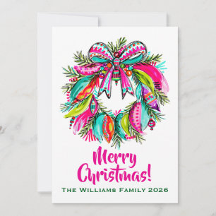 Kerstkrans Roze Boho Feestdagenkaart