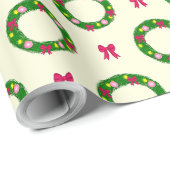 Kerstkrans & Roze Strik Inpakpapier (Rol Hoek)