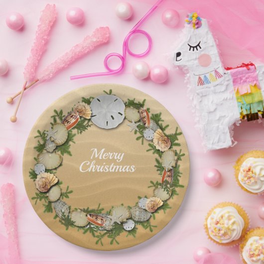 Kerstkrans schelpen zeesterren Zand Dollar Papieren Bordje (Feest)