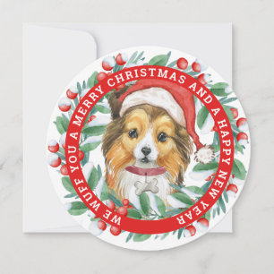 Kerstkrans Sheltie Classic Ronde Sticker Feestdagenkaart