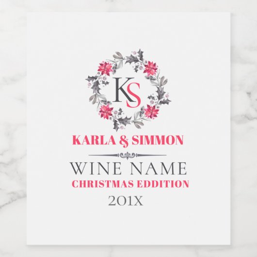 Kerstkrans  Sjabloon Wijn Etiket (Enkel label)