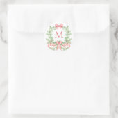 Kerstkrans Snoepriet Boog | Monogram Ronde Sticker (Tas)