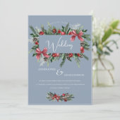 Kerstkrans Stoffig Blauw Winter Feestelijke bruilo Kaart (Staand voorkant)