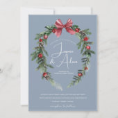 Kerstkrans Stoffig Blauw Winter Feestelijke bruilo Kaart (Voorkant)