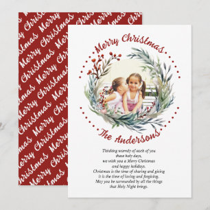 Kerstkrans takken groen bessen foto feestdagenkaart