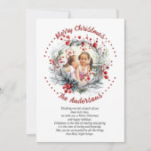Kerstkrans takken met rode bessen foto feestdagenkaart (Voorkant)