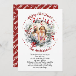 Kerstkrans takken met rode bessen foto feestdagenkaart