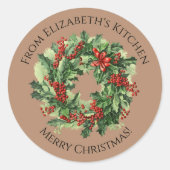 Kerstkrans Thuisgemaakte Voedsel Cadeau Bruin Ronde Sticker (Voorkant)