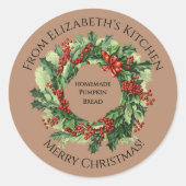 Kerstkrans Thuisgemaakte Voedsel Cadeau Bruin Ronde Sticker (Voorkant)
