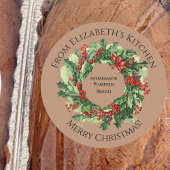 Kerstkrans Thuisgemaakte Voedsel Cadeau Bruin Ronde Sticker