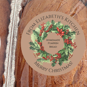 Kerstkrans Thuisgemaakte Voedsel Cadeau Bruin Ronde Sticker
