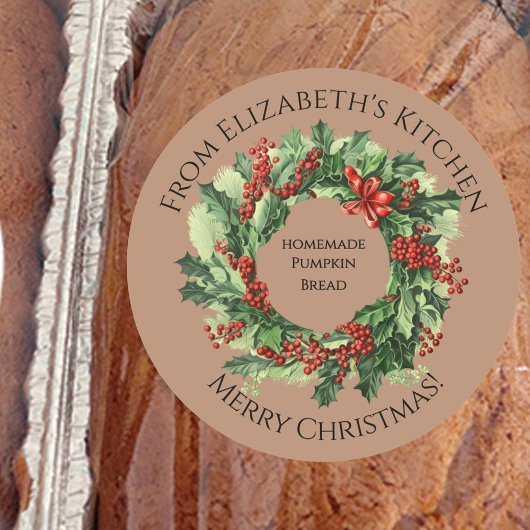 Kerstkrans Thuisgemaakte Voedsel Cadeau Bruin Ronde Sticker