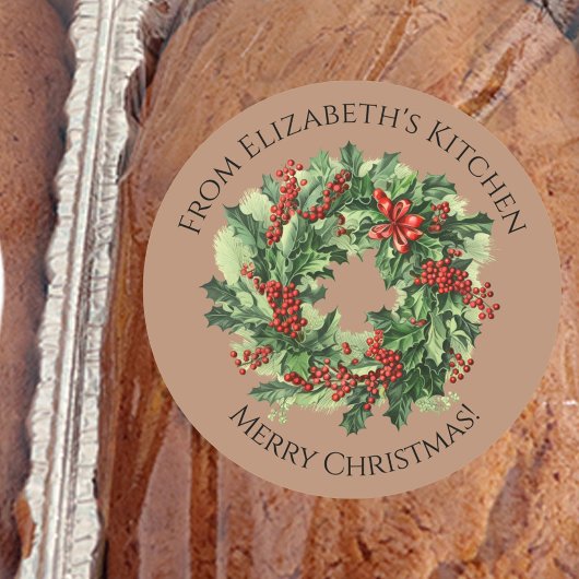 Kerstkrans Thuisgemaakte Voedsel Cadeau Bruin Ronde Sticker