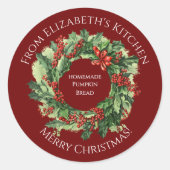 Kerstkrans Thuisgemaakte Voedsel Cadeau Donkerrood Ronde Sticker (Voorkant)