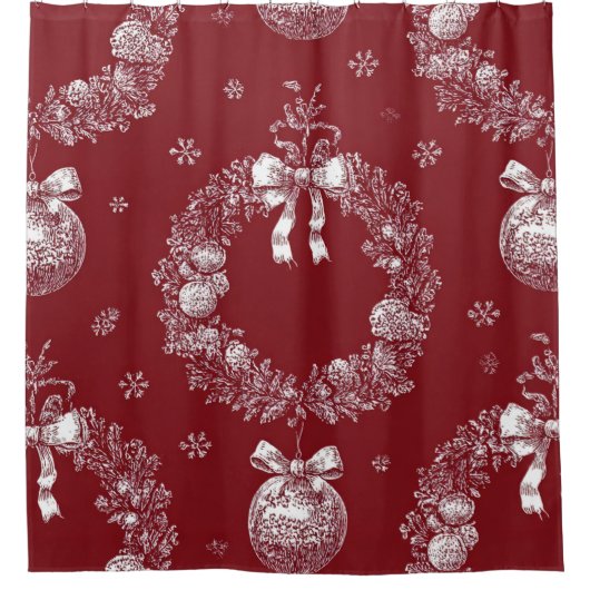 Kerstkrans toile op dieprood douchegordijn (Voorkant)