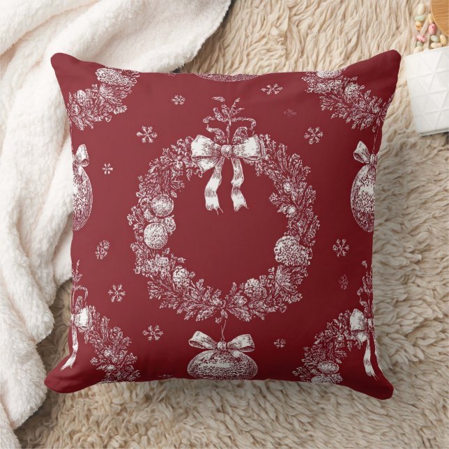 Kerstkrans toile op dieprood kussen (Deken)
