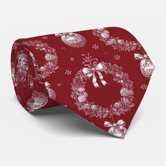 Kerstkrans toile op dieprood stropdas (Opgerold)