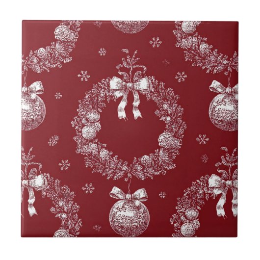 Kerstkrans toile op dieprood tegeltje (Voorkant)