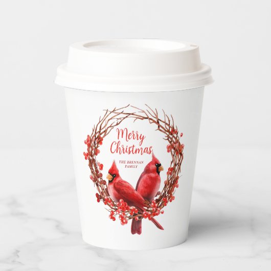 Kerstkrans Traditionele Rode Kardinaal Feestelijk Papieren Bekers (Voorkant)