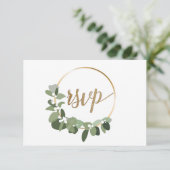 Kerstkrans trouwfeest Goud RSVP geen mailing Kaartje (Staand voorkant)