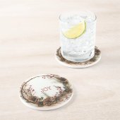 Kerstkrans twijgen takken dennenappels bessen zandsteen onderzetter (Zijkant)