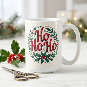 Kerstkrans Typografie Ontwerp met Ho Ho Ho Koffiemok