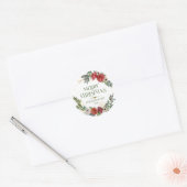 Kerstkrans, typografie op wit ronde sticker (Envelop)