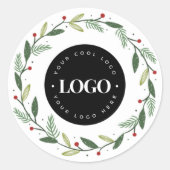 Kerstkrans & uw aangepaste logo hier Zakelijk Ronde Sticker (Voorkant)