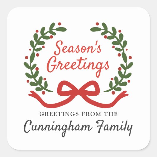 kerstkrans | Vakantie Groeten Vierkante Sticker (Voorkant)
