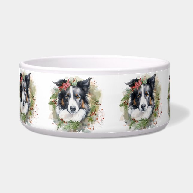 Kerstkrans van Border Collie Kersthond Voerbakje (Voorkant)