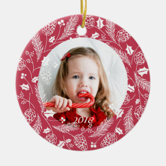 Kerstkrans van Cute Red & White Pine en Hulst Keramisch Ornament