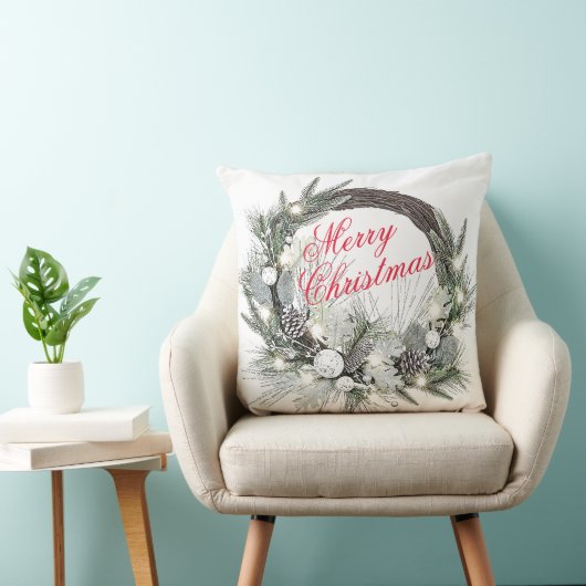 “Kerstkrans van dennenappels” Kerst Kussen (Stoel)