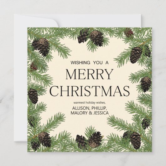 Kerstkrans van dennenappels lijst feestdagenkaart (Voorkant)